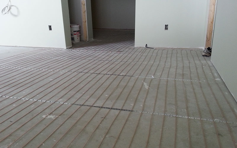 Wireing in wall and floor with heating elements before finishing